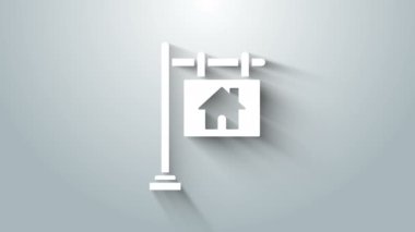 Gri arkaplanda mesaj satışı simgesi olan beyaz asma işareti. Mesaj indirimli tabela. 4K Video hareketli grafik canlandırması