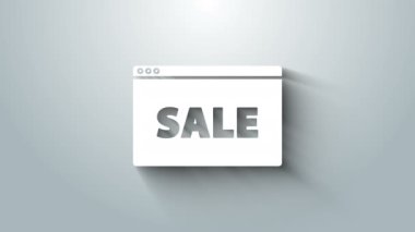 Beyaz Asılma işareti ve gri arka planda izole edilmiş metin çevrimiçi satış simgesi. Mesaj indirimli tabela. 4K Video hareketli grafik canlandırması