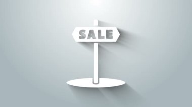 Gri arkaplanda mesaj satışı simgesi olan beyaz asma işareti. Mesaj indirimli tabela. 4K Video hareketli grafik canlandırması