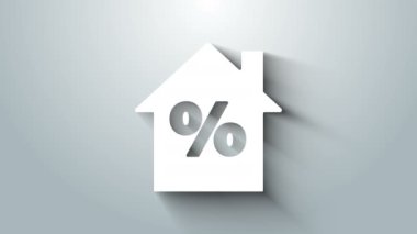 Beyaz Saray 'ın gri arka planda izole edilmiş indirimli etiket simgesi. Evin yüzdesi tabela fiyatı. Emlak evi. 4K Video hareketli grafik canlandırması