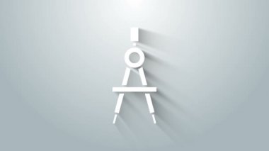 Beyaz çizim pusula simgesi gri arkaplanda izole edildi. Pusula işareti. Çizim ve eğitim araçları. Geometrik alet. 4K Video hareketli grafik canlandırması