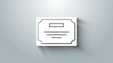 Gri arkaplanda beyaz sertifika şablonu simgesi izole edildi. Başarı, ödül, diploma, burs, diploma. İş başarısı sertifikası 4K Video hareketli grafik canlandırması