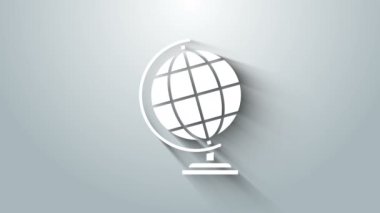 Beyaz Dünya 'nın gri arka planında izole edilmiş ikonu. 4K Video hareketli grafik canlandırması