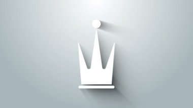 Beyaz Crown simgesi gri arkaplanda izole edildi. 4K Video hareketli grafik canlandırması
