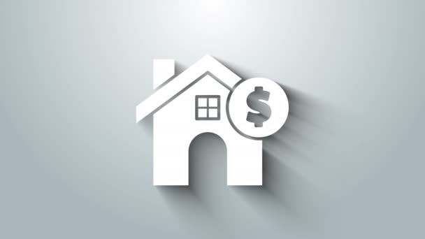 Casa Blanca con símbolo del dólar aislado sobre fondo gris. Hogar y dinero. Concepto inmobiliario. Animación gráfica de vídeo 4K — Vídeo de stock