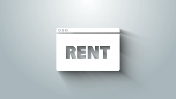 Weißes Hängeschild mit Text Online Rent Symbol isoliert auf grauem Hintergrund. Schild mit Text Rent. 4K Video Motion Grafik Animation — Stockvideo