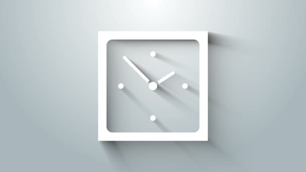 Icono del reloj blanco aislado sobre fondo gris. Símbolo de tiempo. Animación gráfica de vídeo 4K — Vídeos de Stock