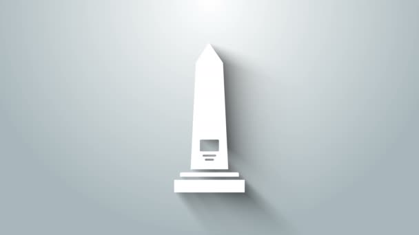 Icono del monumento a Washington blanco aislado sobre fondo gris. Concepto de conmemoración, hito de DC, patriotismo. Animación gráfica de vídeo 4K — Vídeo de stock