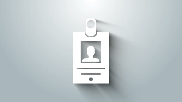 Icono de identificación blanca aislado sobre fondo gris. Se puede utilizar para la presentación, la identidad de la empresa, la publicidad. Animación gráfica de vídeo 4K — Vídeo de stock