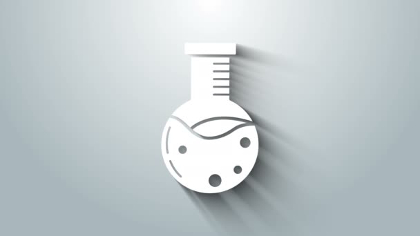 Weißes Reagenzglas und Kolben-Chemielabor-Testsymbol isoliert auf grauem Hintergrund. Laborgläser. 4K Video Motion Grafik Animation — Stockvideo