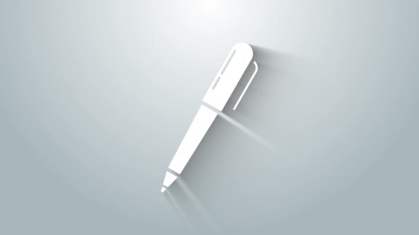 Εικονίδιο λευκής πένας σε γκρι φόντο. 4K Γραφική κίνηση κίνησης βίντεο — Αρχείο Βίντεο