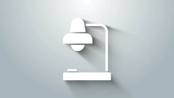 Ікона білої лампи, ізольована на сірому фоні. Стіл офісної лампи. 4K Відеографічна анімація — стокове відео