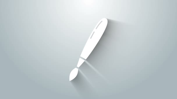 Witte penseel pictogram geïsoleerd op grijze achtergrond. 4K Video motion grafische animatie — Stockvideo