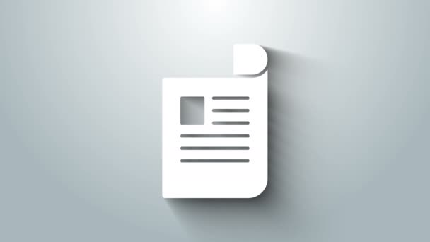 Значок "Белый документ" выделен на сером фоне. Значок файла. Reecklist icon. Бизнес-концепция. Видеографическая анимация 4K — стоковое видео