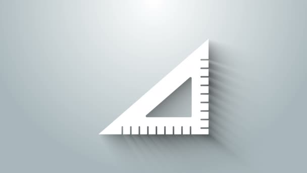 Witte driehoekige liniaal pictogram geïsoleerd op grijze achtergrond. Rechtdoor symbool. Geometrische symbool. 4K Video motion grafische animatie — Stockvideo
