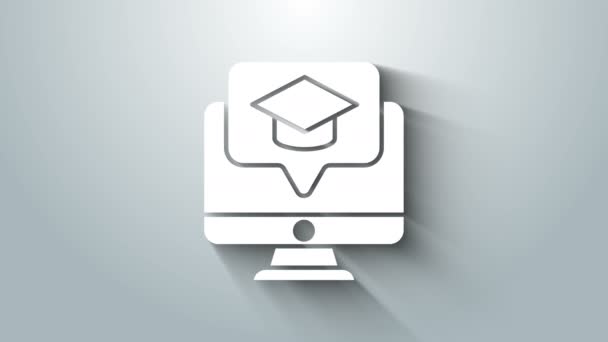 Biały monitor komputerowy z ikoną podziałki na szarym tle. Koncepcja uczenia się online lub e-learningu. 4K Animacja graficzna ruchu wideo — Wideo stockowe