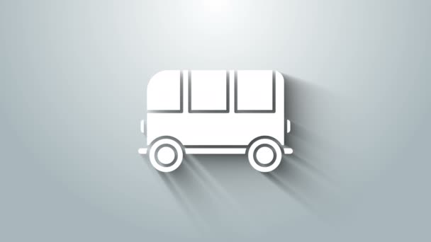 Bílá školní autobus ikona izolované na šedém pozadí. Grafická animace pohybu videa 4K — Stock video