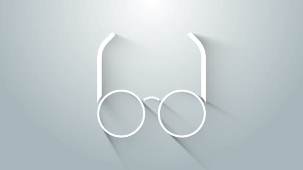 Icono de gafas blancas aisladas sobre fondo gris. Símbolo de marco de gafas. Animación gráfica de vídeo 4K — Vídeos de Stock