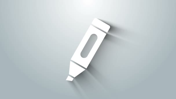 Icono de rotulador blanco aislado sobre fondo gris. Animación gráfica de vídeo 4K — Vídeo de stock