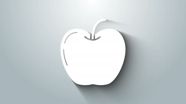 Weißes Apple-Symbol isoliert auf grauem Hintergrund. Obst mit Blattsymbol. 4K Video Motion Grafik Animation — Stockvideo
