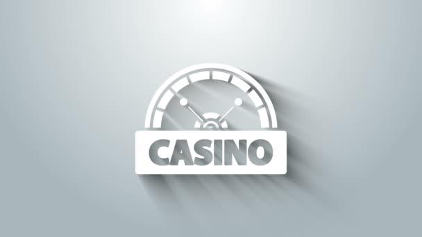 Witte Casino signboard pictogram geïsoleerd op grijze achtergrond. 4K Video motion grafische animatie — Stockvideo