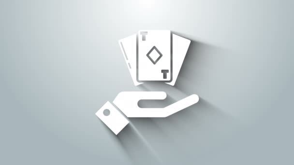 White Hand holding deck of playing cards icon isolated on grey background. Casino gambling. 4K Video motion graphic animation — Stock Video