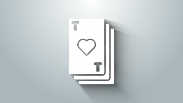 Kartu putih dengan simbol hati terisolasi di latar belakang abu-abu. Judi kasino. Animasi grafis gerak Video 4K — Stok Video