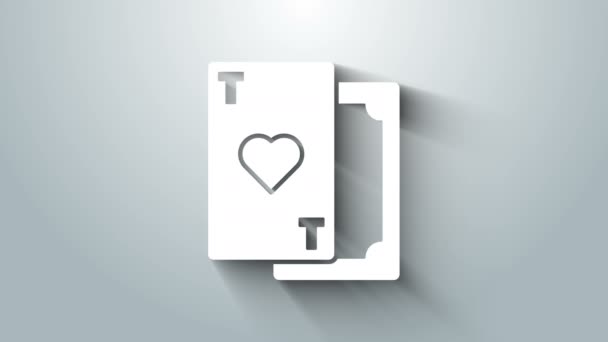 Vit Spelkort med hjärta symbol ikon isolerad på grå bakgrund. Kasinospel. 4K Video motion grafisk animation — Stockvideo