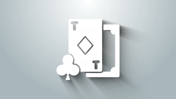Branco Cartão de jogar com diamantes ícone símbolo isolado no fundo cinza. Jogo de casino. Animação gráfica em movimento de vídeo 4K — Vídeo de Stock