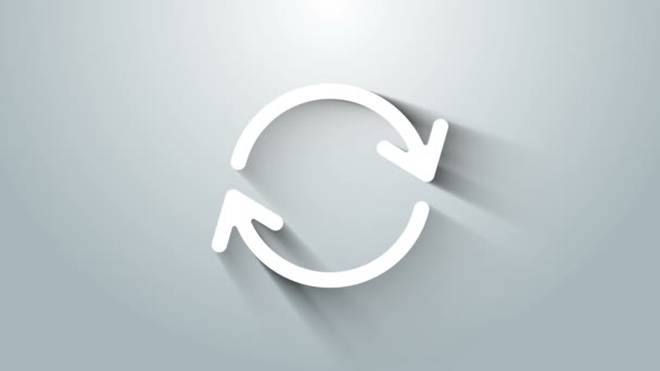 White Refresh icon isolated on grey background. Reload symbol. Rotation arrows in a circle sign. 4K Video motion graphic animation — Stock Video