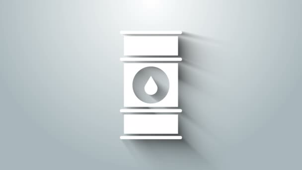 Vit olja fat linje ikon isolerad på grå bakgrund. Oljetrumsbehållare. För infografik, bränsle, industri, kraft, ekologi. 4K Video motion grafisk animation — Stockvideo
