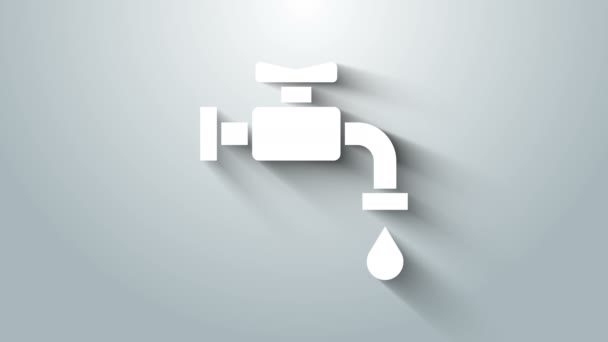 Icono de grifo de agua blanca aislado sobre fondo gris. Animación gráfica de vídeo 4K — Vídeos de Stock
