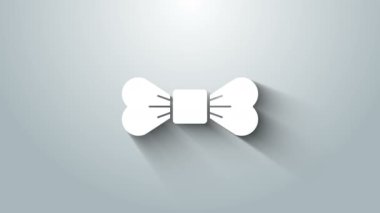 Gri arkaplanda beyaz papyon simgesi izole edildi. 4K Video hareketli grafik canlandırması