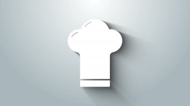 Beyaz Aşçı şapkası simgesi gri arkaplanda izole edildi. Aşçılık sembolü. Aşçı şapkası. 4K Video hareketli grafik canlandırması