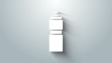 Gri arkaplanda beyaz fitness sallama simgesi izole edildi. Su ve protein kokteylleri için kapaklı spor karıştırıcı şişesi. 4K Video hareketli grafik canlandırması