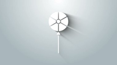 Beyaz lolipop simgesi gri arkaplanda izole edildi. Yemek, lezzetli bir sembol. 4K Video hareketli grafik canlandırması