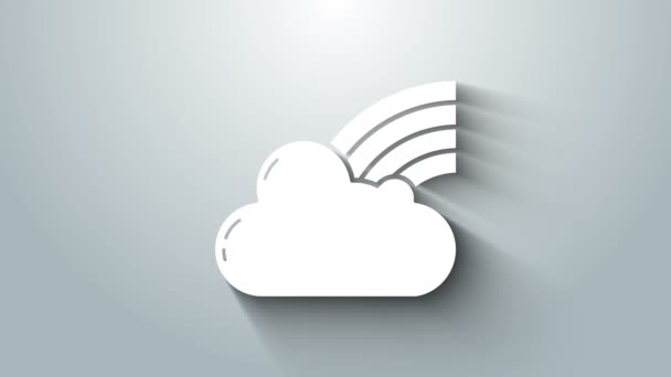 Arco iris blanco con nubes icono aislado sobre fondo gris. Animación gráfica de vídeo 4K — Vídeos de Stock