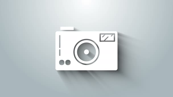 Icona fotocamera bianca isolata su sfondo grigio. Icona della fotocamera fotografica. Animazione grafica 4K Video motion — Video Stock