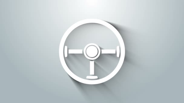 Ikona bílého volantu izolovaná na šedém pozadí. Ikona kola. Grafická animace pohybu videa 4K — Stock video