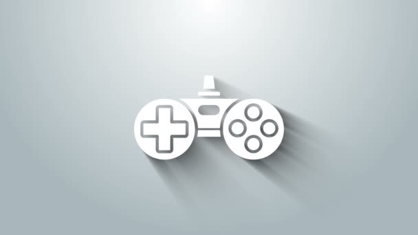 Vit Gamepad ikon isolerad på grå bakgrund. Spelkontrollant. 4K Video motion grafisk animation — Stockvideo