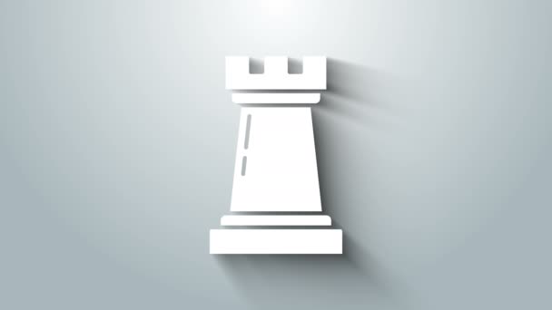 グレーの背景に分離されたホワイトビジネス戦略アイコン。チェスのシンボル。ゲーム、経営、金融。4Kビデオモーショングラフィックアニメーション — ストック動画