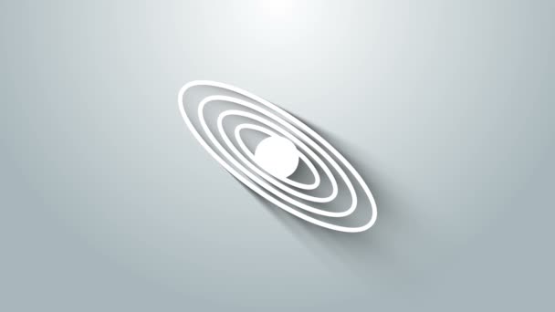 灰色の背景に隔離された白い惑星のアイコン。4Kビデオモーショングラフィックアニメーション — ストック動画