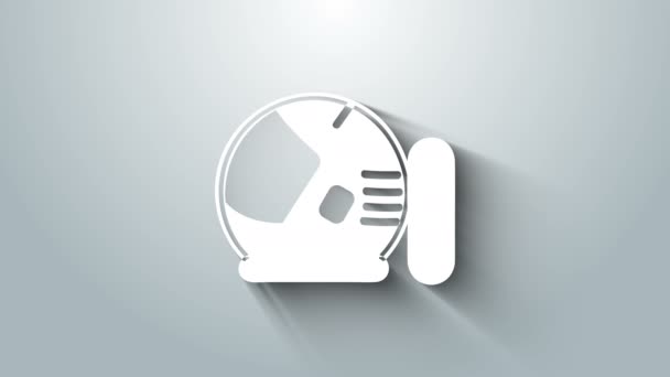 Biała ikona kasku astronauty odizolowana na szarym tle. 4K Animacja graficzna ruchu wideo — Wideo stockowe