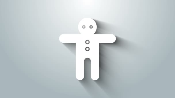 Bílá dovolená perník muž cookie ikona izolované na šedém pozadí. Sušenka ve tvaru muže s polevou. Grafická animace pohybu videa 4K — Stock video