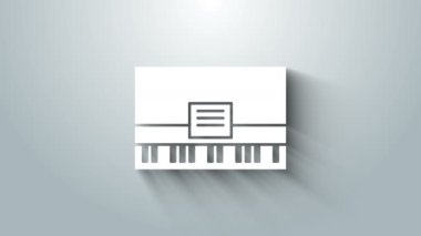 Beyaz Piyano simgesi gri arkaplanda izole edildi. Müzik aleti. 4K Video hareketli grafik canlandırması