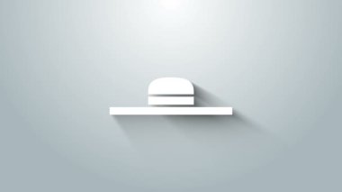 Beyaz bahçıvan, çiftçi ya da tarım işçisi şapkası ikonu gri arka planda izole edilmiş. 4K Video hareketli grafik canlandırması