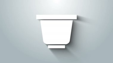 Beyaz çiçek saksısı simgesi gri arkaplanda izole edildi. 4K Video hareketli grafik canlandırması