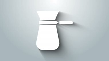 Beyaz Kahve Türk ikonu gri arka planda izole edilmiş. 4K Video hareketli grafik canlandırması