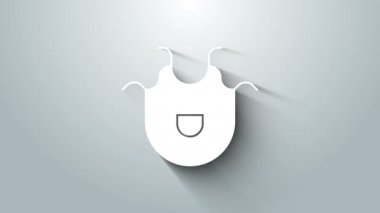 Beyaz Mutfak önlük simgesi gri arkaplanda izole edildi. Yemek pişirmek için şef üniforması. 4K Video hareketli grafik canlandırması