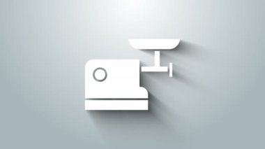 Beyaz Mutfak et öğütücüsü simgesi gri arkaplanda izole edilmiş. 4K Video hareketli grafik canlandırması